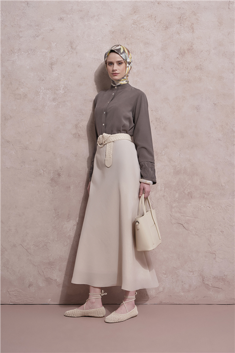 Kolları Nakışlı Tunik Haki