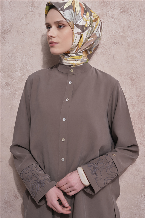 Kolları Nakışlı Tunik Haki