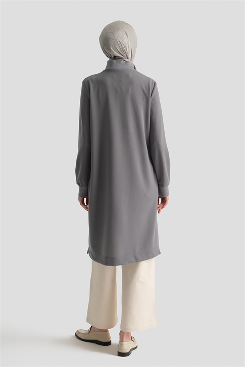 Fermuar Detaylı Basic Tunik Gri