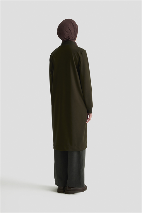 Fermuar Detaylı Basic Tunik Küf Yeşili