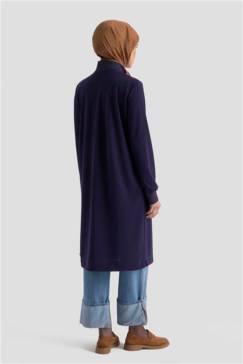 Fermuar Detaylı Basic Tunik Lacivert