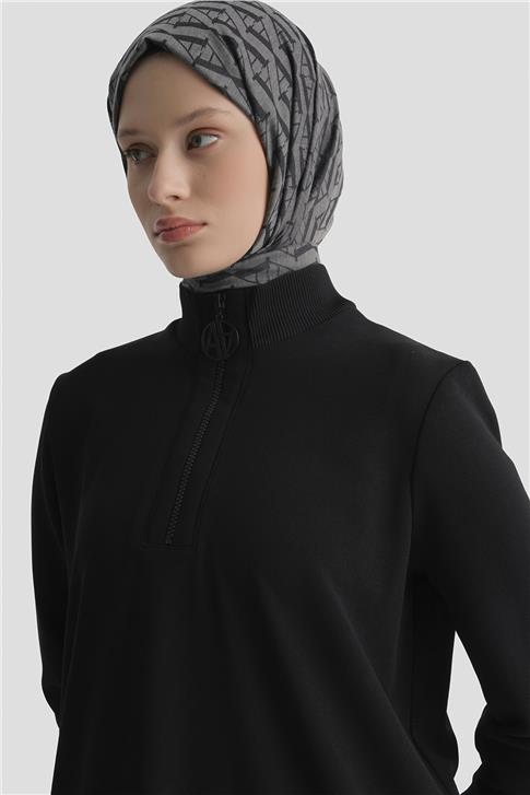 Fermuar Detaylı Basic Tunik Siyah