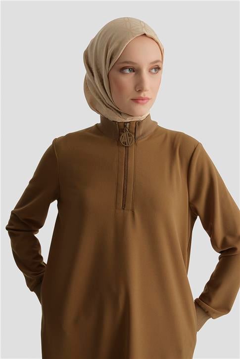 Fermuar Detaylı Basic Tunik TARÇIN