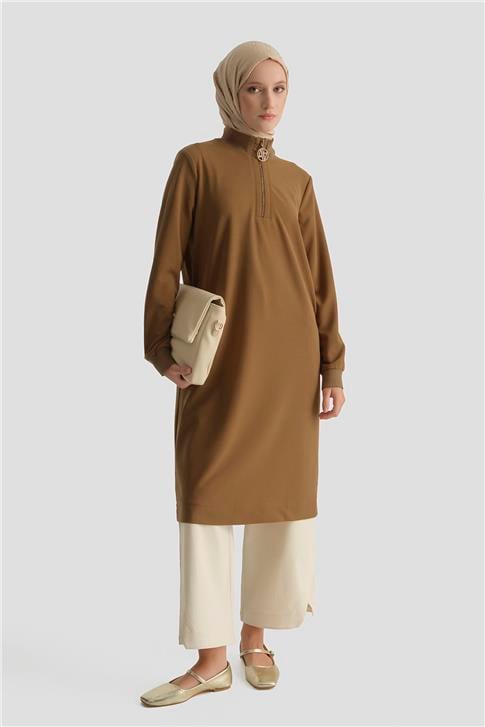 Fermuar Detaylı Basic Tunik TARÇIN