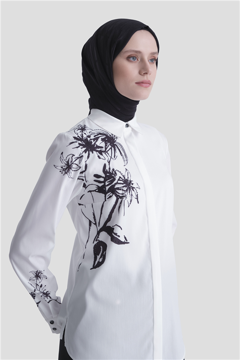 Çiçek Baskılı Tunik Ekru