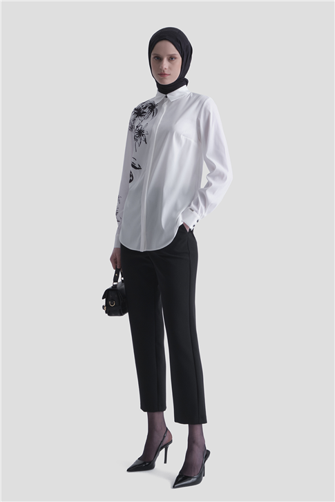 Çiçek Baskılı Tunik Ekru