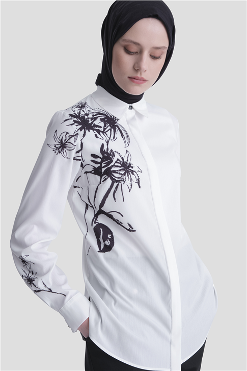 Çiçek Baskılı Tunik Ekru