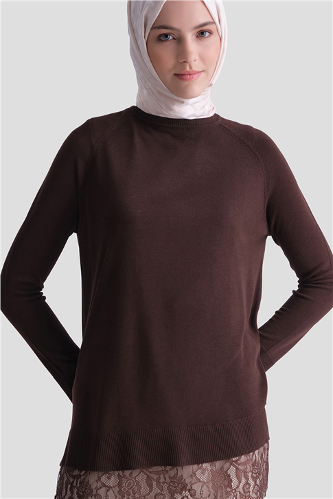 Dantelli Rayon Tunik Acı Kahve