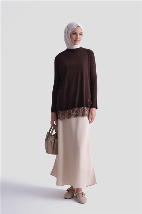 Dantelli Rayon Tunik Acı kahve