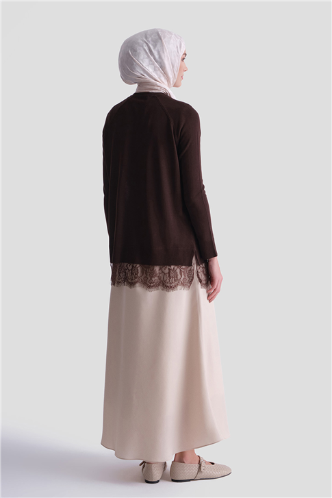 Dantelli Rayon Tunik Acı Kahve