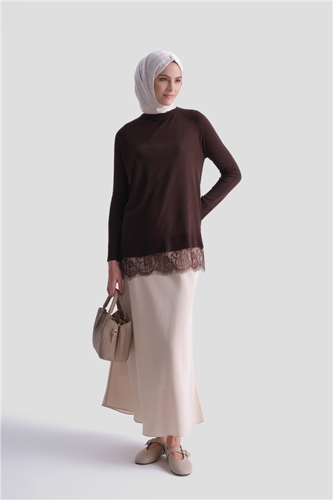 Dantelli Rayon Tunik Acı kahve