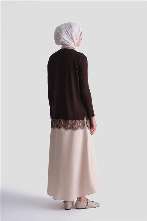 Dantelli Rayon Tunik Acı kahve