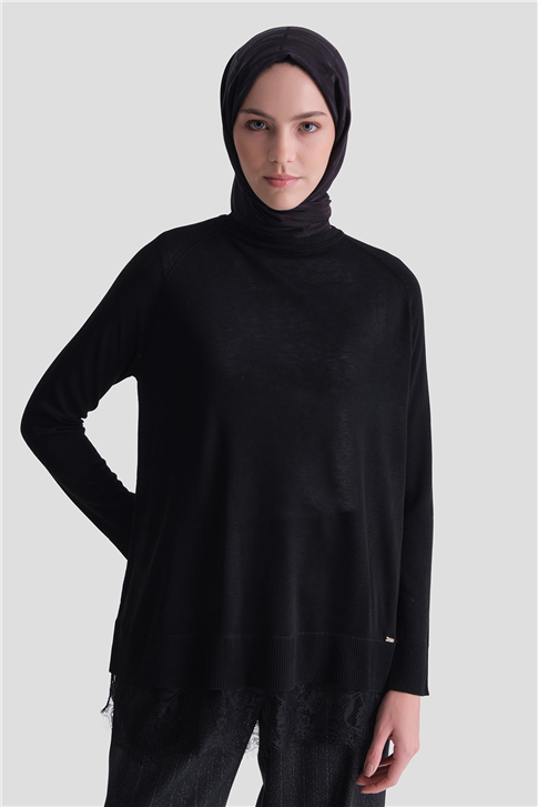 Dantelli Rayon Tunik Siyah