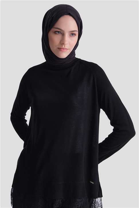 Dantelli Rayon Tunik Siyah