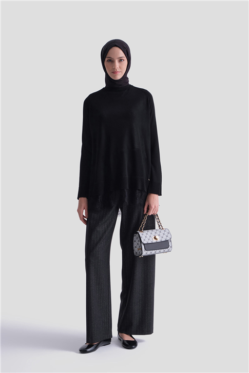 Dantelli Rayon Tunik Siyah