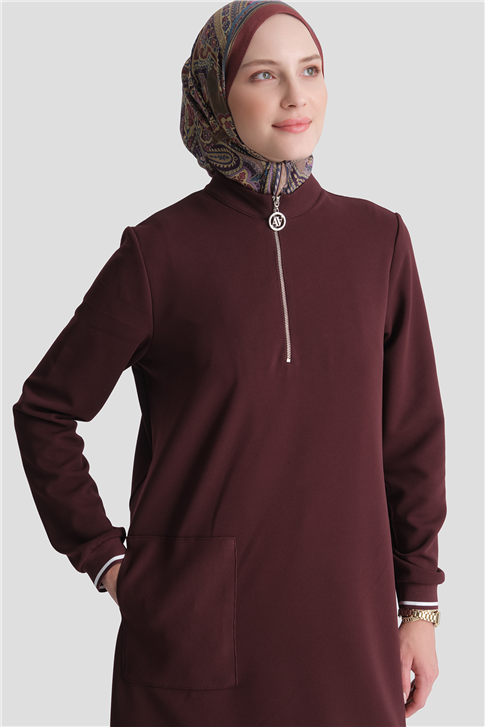 Cep Detaylı Basic Tunik Bordo 