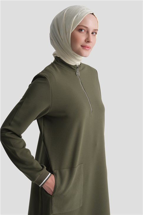 Cep Detaylı Basic Tunik Haki 