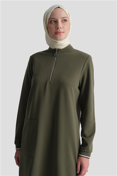 Cep Detaylı Basic Tunik Haki 
