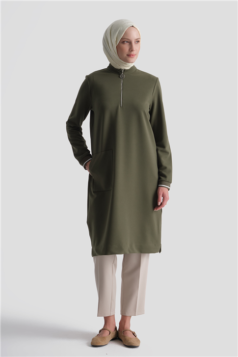 Cep Detaylı Basic Tunik Haki 