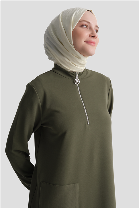 Cep Detaylı Basic Tunik Haki 