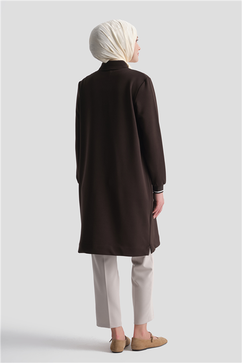 Cep Detaylı Basic Tunik Kahverengi 