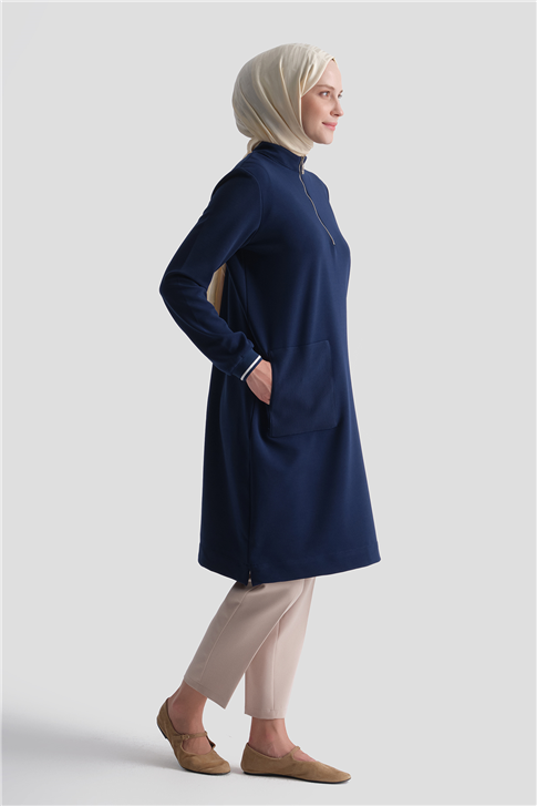 Cep Detaylı Basic Tunik Lacivert 