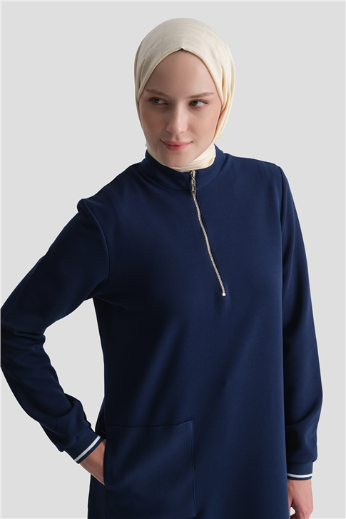 Cep Detaylı Basic Tunik Lacivert 
