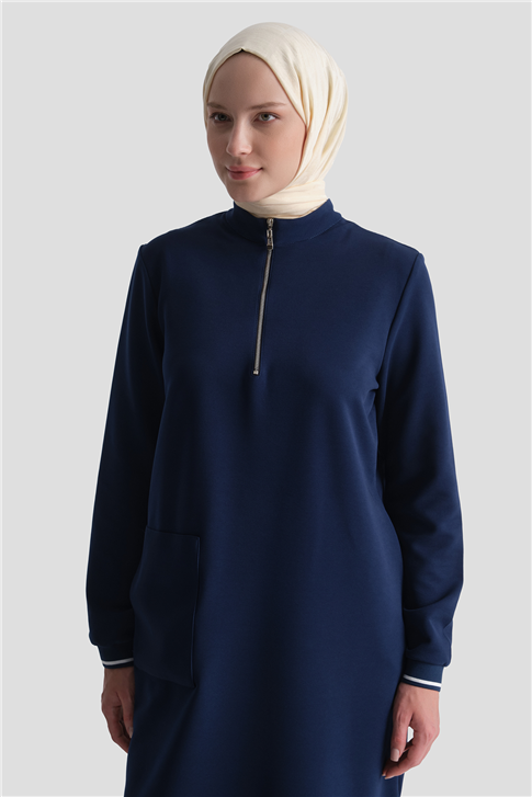 Cep Detaylı Basic Tunik Lacivert 