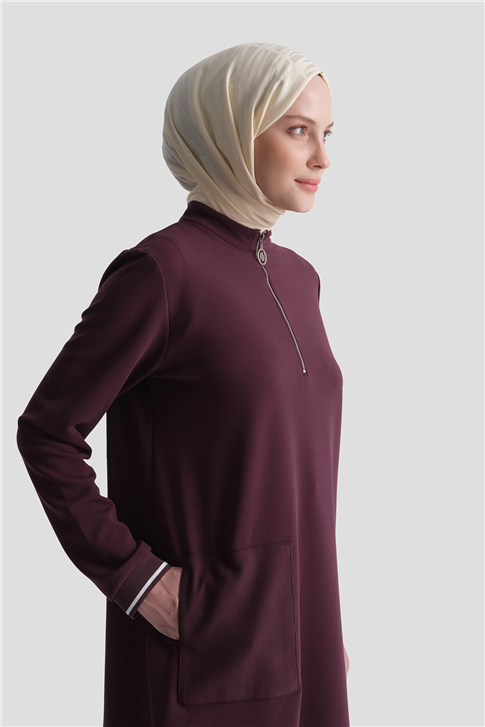 Cep Detaylı Basic Tunik Mürdüm 