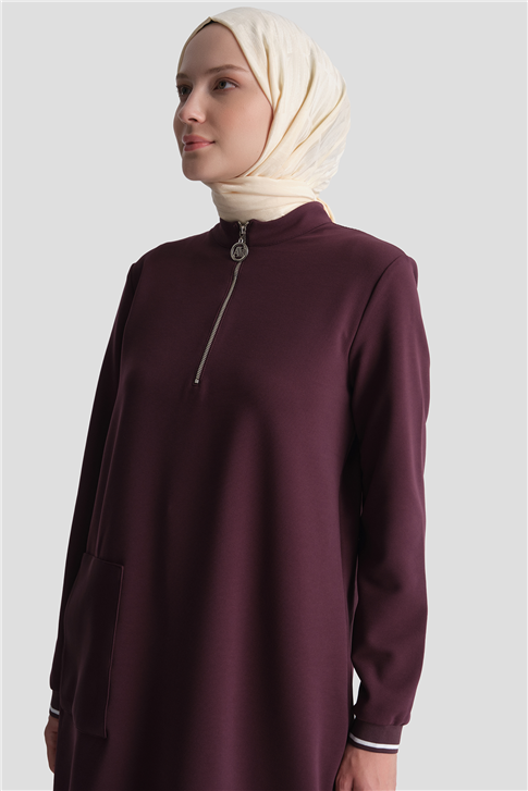 Cep Detaylı Basic Tunik Mürdüm 