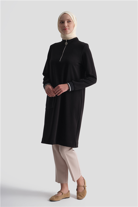 Cep Detaylı Basic Tunik Siyah 