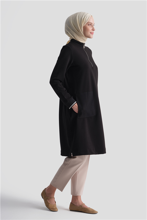 Cep Detaylı Basic Tunik Siyah 