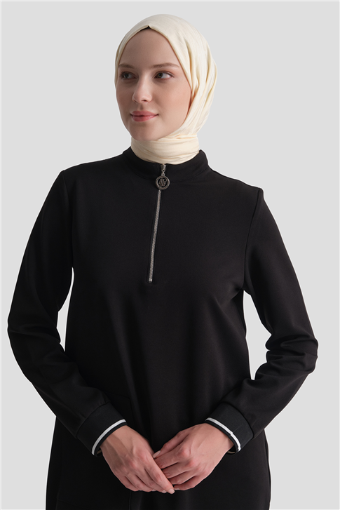 Cep Detaylı Basic Tunik Siyah 