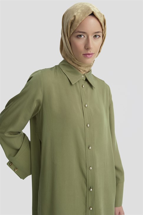 Kalın Manşetli Tencel Tunik Haki