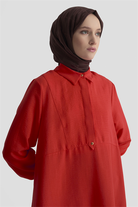 Etek Ucu Volanlı Tunik Kiremit