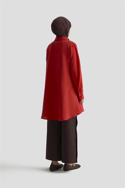 Etek Ucu Volanlı Tunik Kiremit