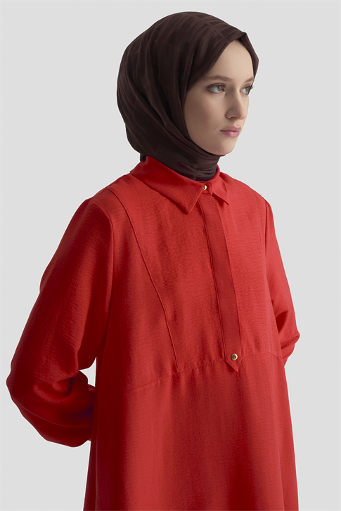 Etek Ucu Volanlı Tunik Kiremit