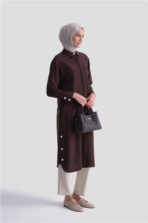 Zımba Detaylı Tunik Kahverengi