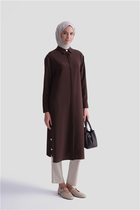 Zımba Detaylı Tunik Kahverengi