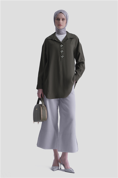 Taş İşlemeli Tunik Haki