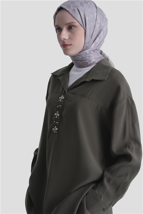 Taş İşlemeli Tunik Haki