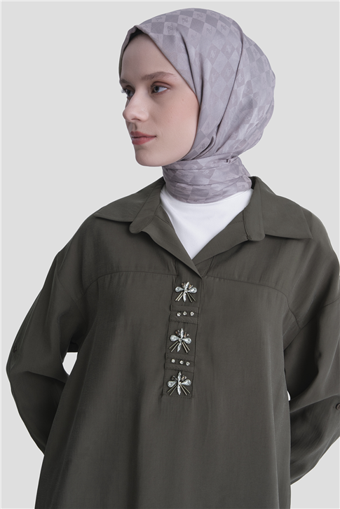 Taş İşlemeli Tunik Haki