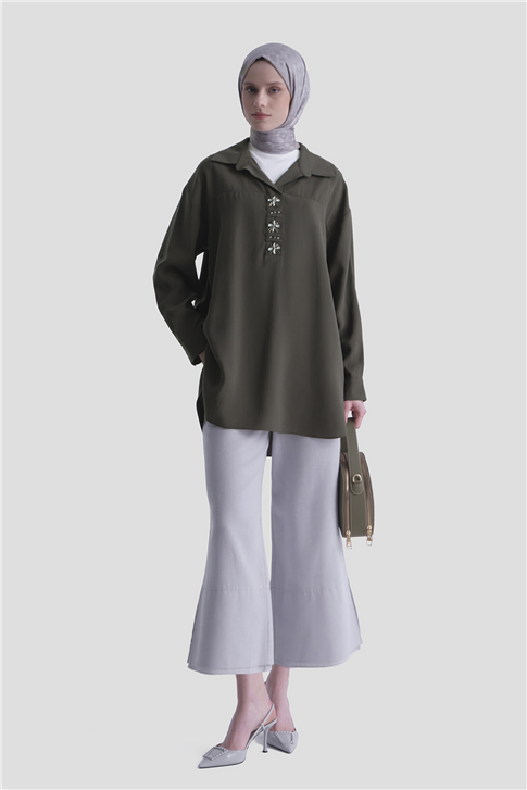 Taş İşlemeli Tunik Haki