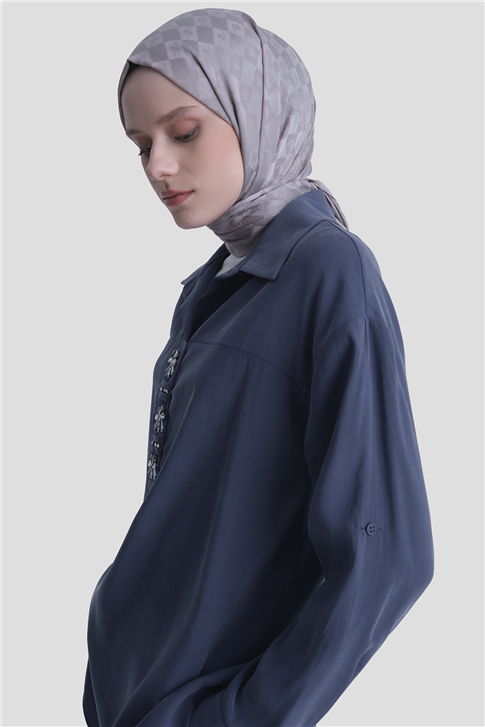 Taş İşlemeli Tunik Lacivert