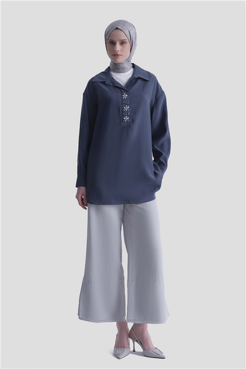 Taş İşlemeli Tunik Lacivert