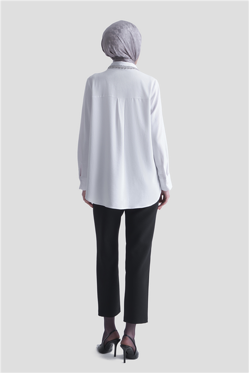 Taş İşlemeli Ayrobin Tunik Ekru