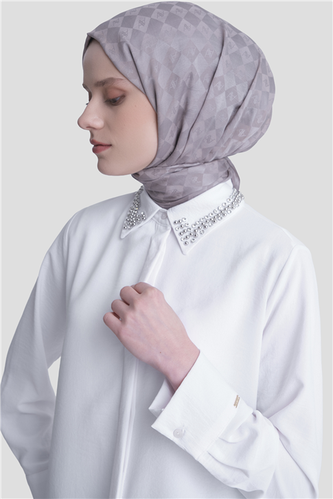 Taş İşlemeli Ayrobin Tunik Ekru