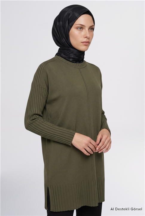 Basic Triko Tunik Haki 