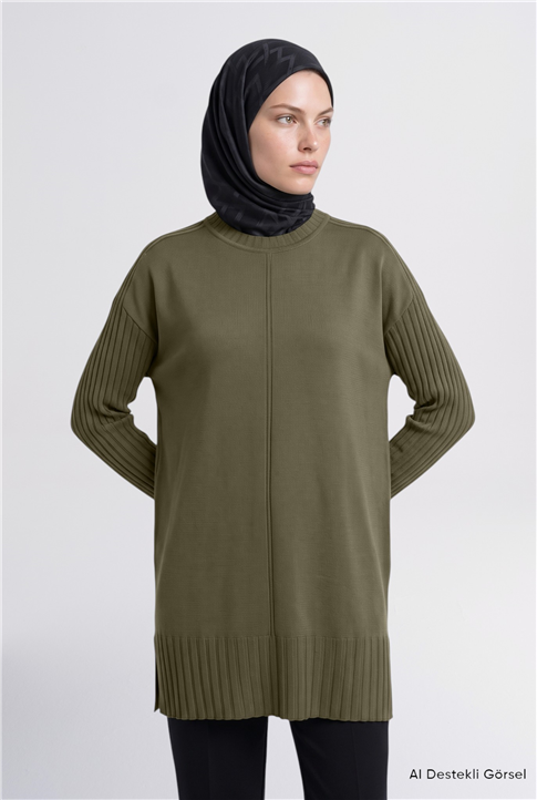 Basic Triko Tunik Haki 