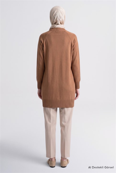 Yüksek Yaka Basic Triko Tunik Camel 